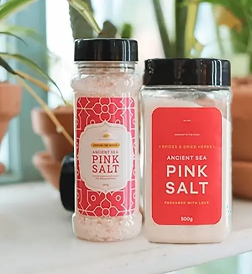 Edible Himalayan Pink Salt in Jars of Himalayan Seasonings
